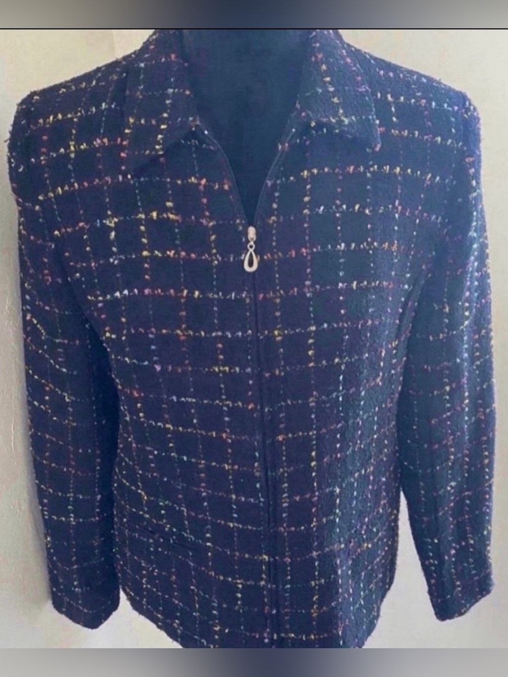 Womens Navy Tweed Zip-Front Jacket (Size S)